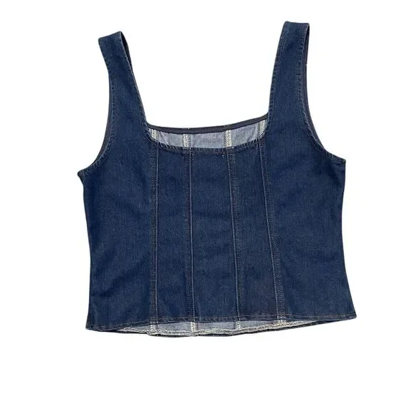 Rachel Zoe Women's Blue Denim Corset Top Size M Casual Blouse - Picture 2 of 7